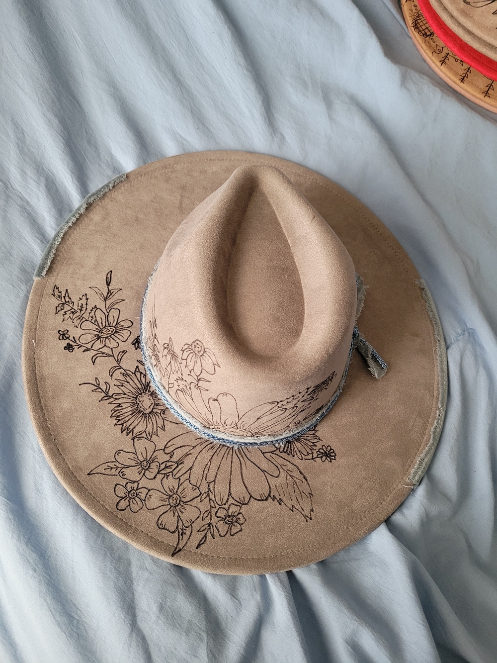 Gray Suede Hand Burned Fedora